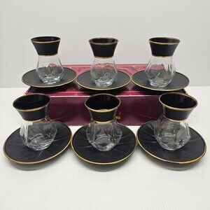 12pc Turkish Tea Set Glass Teacups Saucers Akan Crystal Ince Belli Glasses